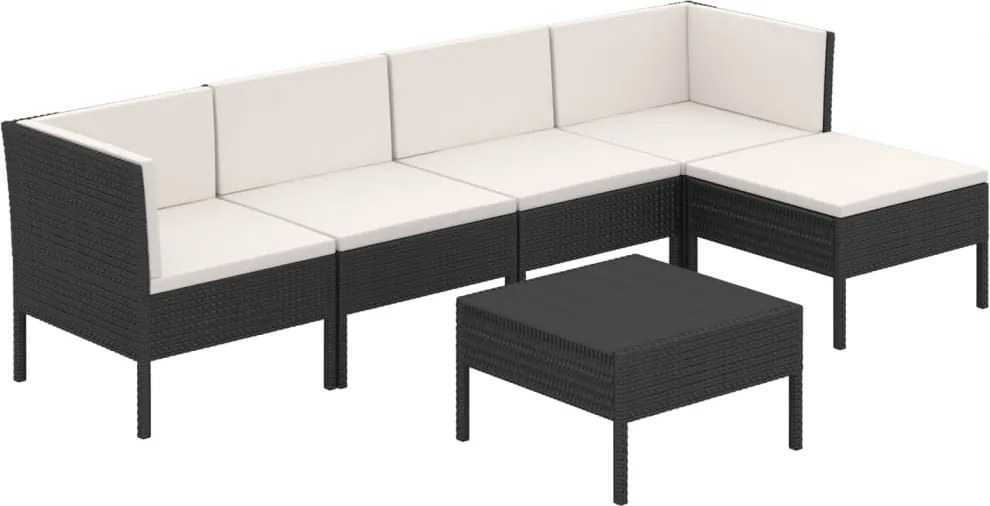 vidaXL Set mobilier de grădină cu perne, 6 piese, negru, poliratan
