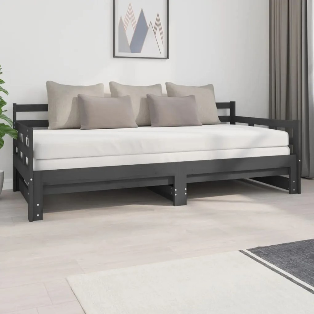 820374 vidaXL Pat de zi extensibil, gri, 2x(90x200) cm, lemn masiv de pin