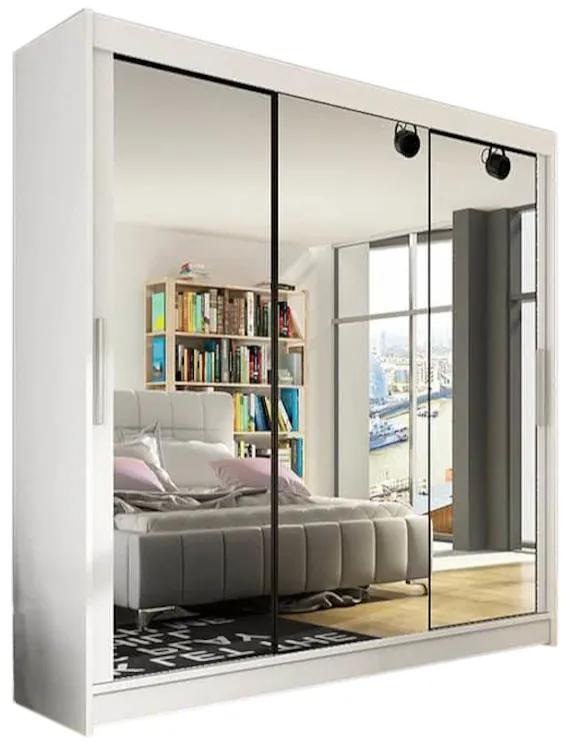 Expedo Dulap dormitor cu uşi glisante LUKAS III cu oglindă, 250x215x58, alb mat