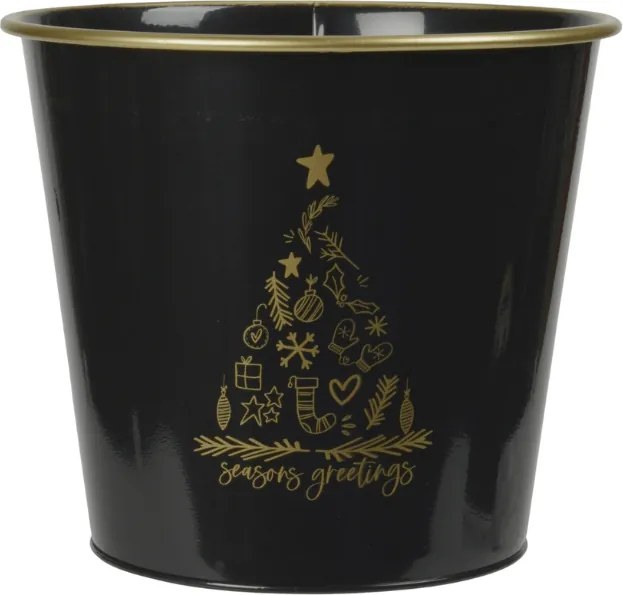Ghiveci de Craciun SEASONS GREETINGS 30 cm, negru / auriu