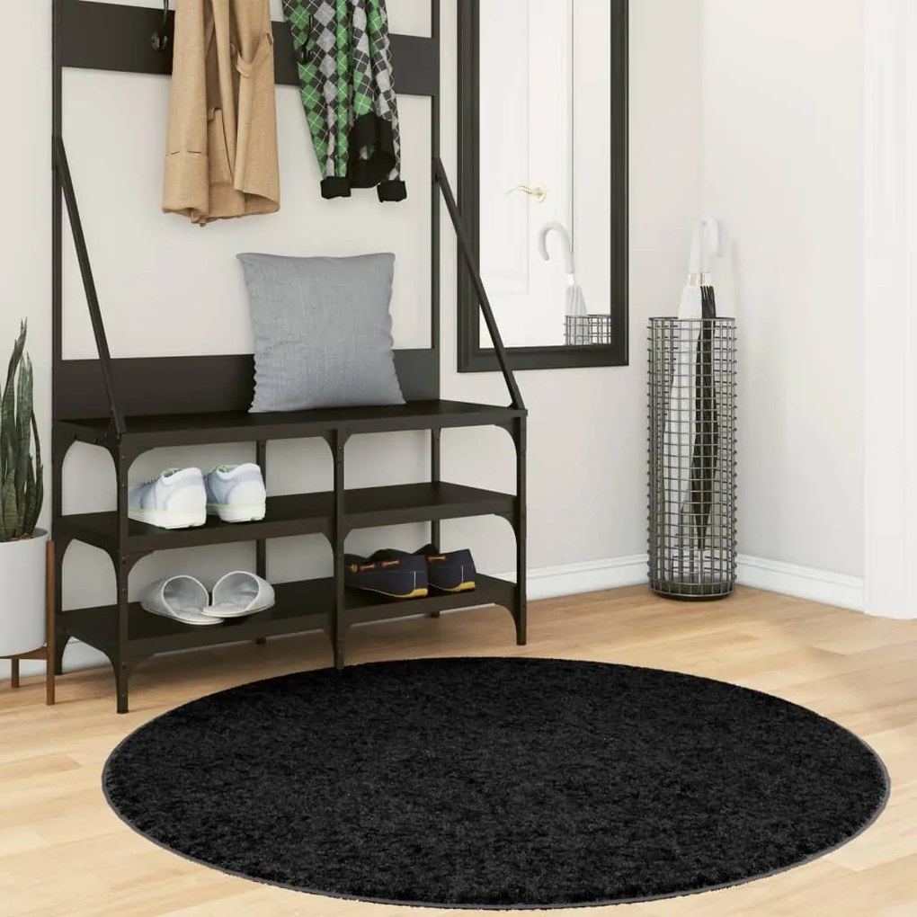 vidaXL Covor pufos &quot;PAMPLONA&quot; cu fire înalte, negru modern, Ø 120 cm
