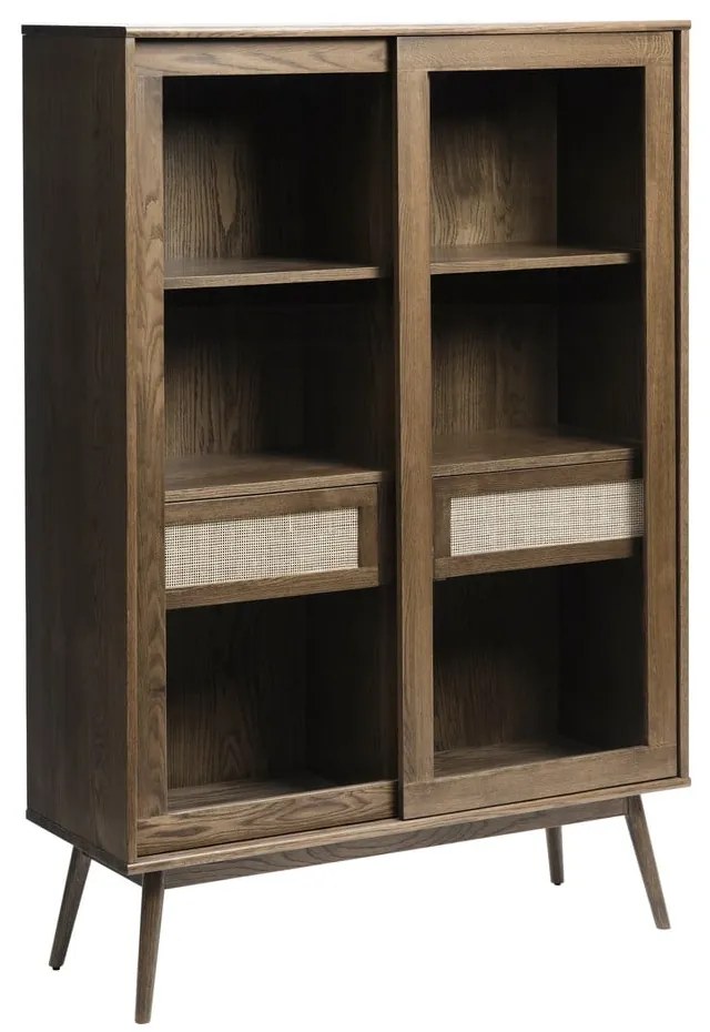 Vitrină maro închis cu aspect de lemn de stejar cu ușă glisantă 110x160 cm Barrali – Unique Furniture
