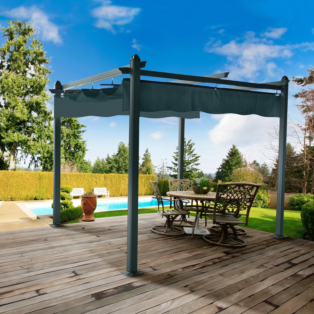 Pergolă de lux cu acoperiş glisant, aluminiu, grafit, PEPY LUX