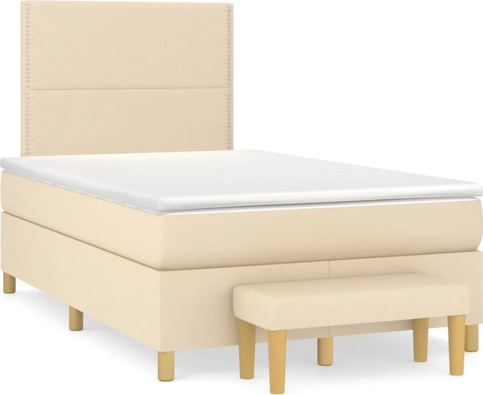 vidaXL Pat box spring cu saltea, crem, 120x200 cm, textil