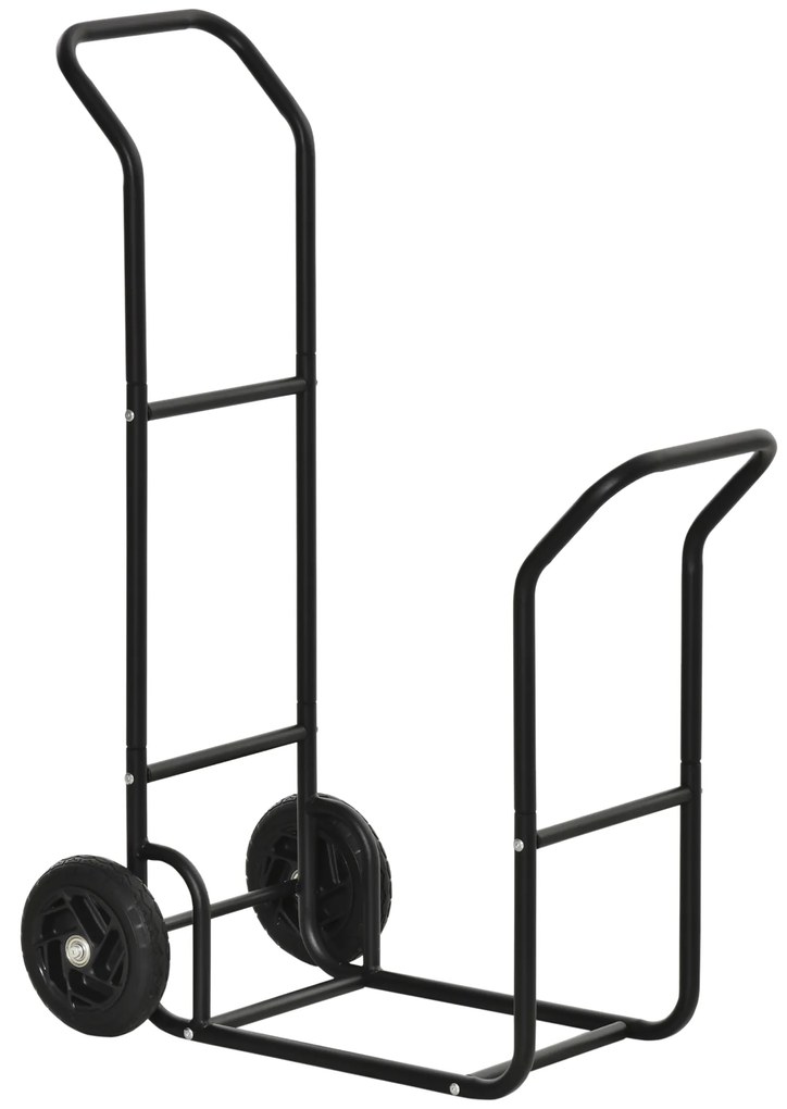 Suport pentru lemne de foc Carucior cu roti si capacitate de greutate 100 kg, din otel, 77x42x105cm, negru Outsunny | Aosom Romania