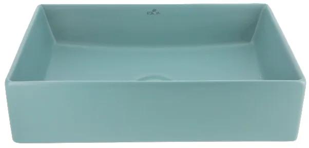 Lavoar baie dreptunghiular pe blat, verde turcoaz mat, ventil inclus, Foglia, Color Verde mat