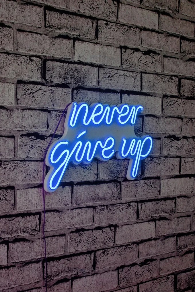 Decoratiune luminoasa LED de perete Never Give Up Albastru 39.5x23x2 cm