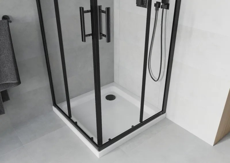 Mexen Rio cabina de duș pătrată 70 x 70 cm, transparentă, neagră + cadă Flat, albă - 860-070-070-70-00-4010B