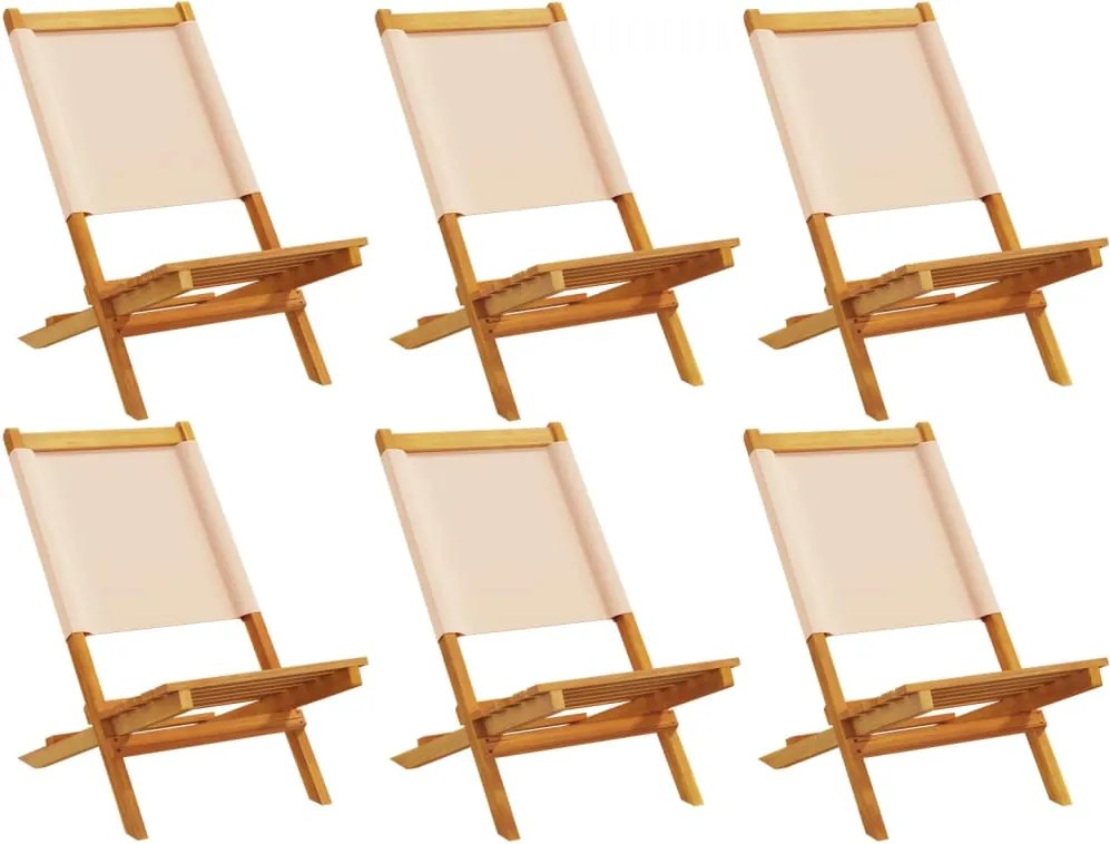 vidaXL Scaune de grădină pliabile, 6 buc., textil bej și lemn masiv