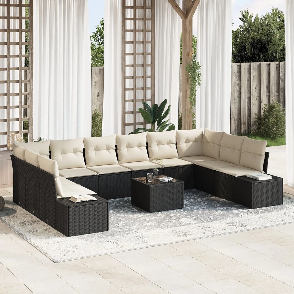 vidaXL Set de canapele pentru grădină 11 pcs Negru Rattan poli