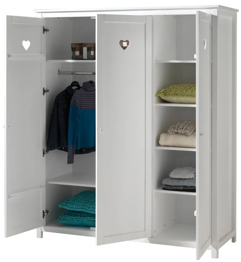 Dulap AMORI cu 3 Uși, Alb, Stil Romantic – Vipack