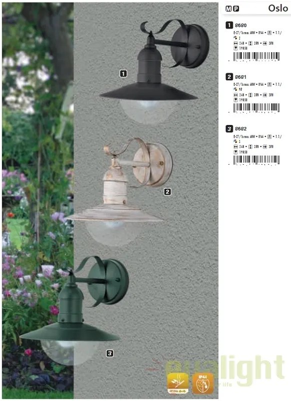 Aplica de perete exterior IP44, neagra Oslo 8680 RX