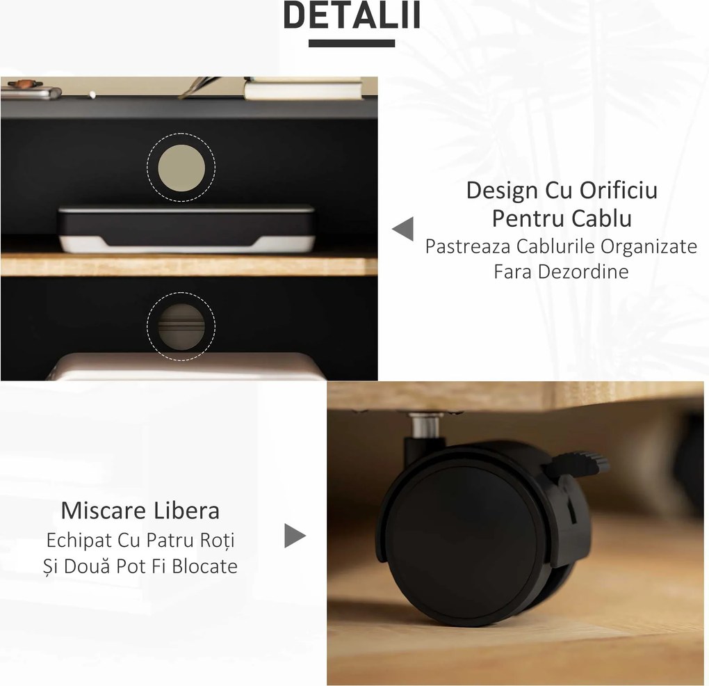 HOMCOM Dulap TV 42" Max cu 2 Rafturi deschise si Usa, Dulap TV Jos din PAL cu Roti, 80x45x39.5 cm, Alb | Aosom Romania