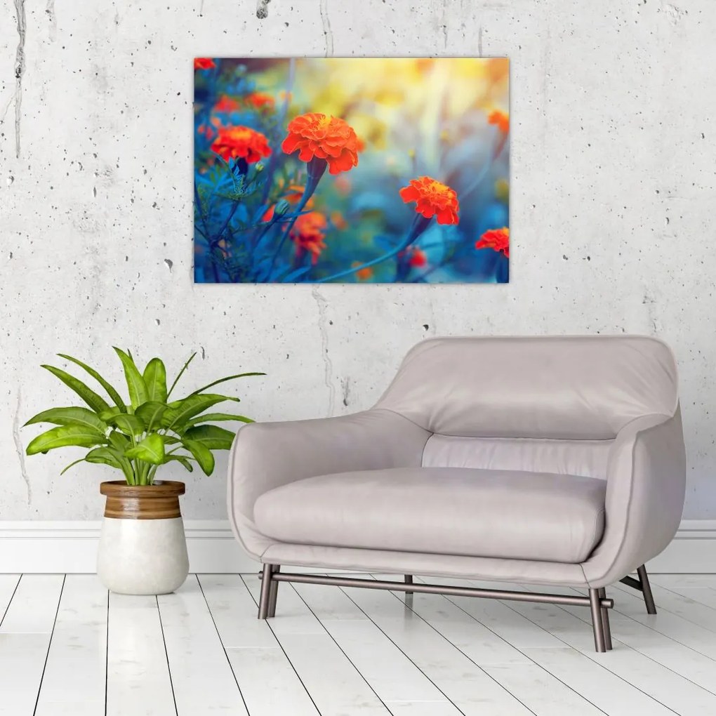 Tablou pe sticlă - Flori portocalii (70x50 cm)