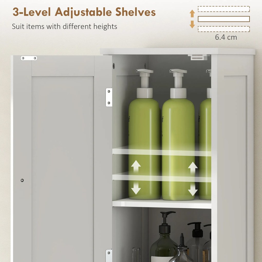 HOMCOM Dulap Înalt de Baie cu 2 Rafturi Deschise și 2 Dulapuri în Lemn Alb | Aosom Romania