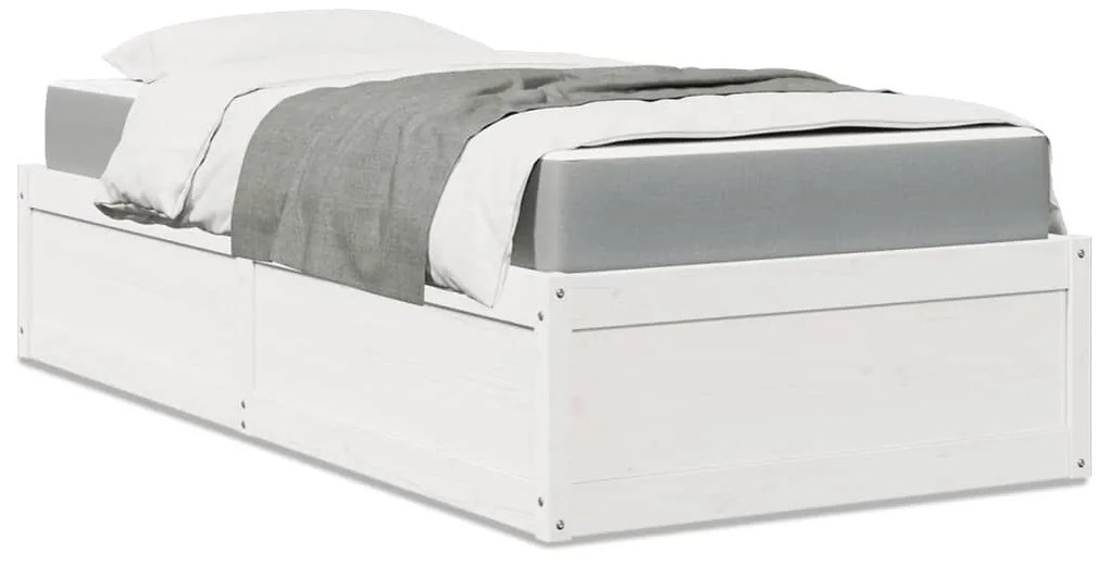 vidaXL Pat cu saltea, alb, 90x190 cm, lemn masiv pin