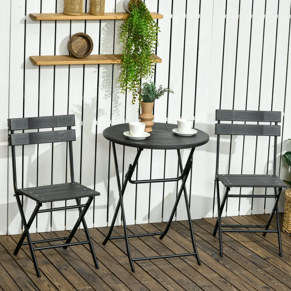 Outsunny Set Mobilier de Grădină 3 Piese pentru Terasă, Oțel și HDPE, Design Modern, Gri Închis | Aosom Romania