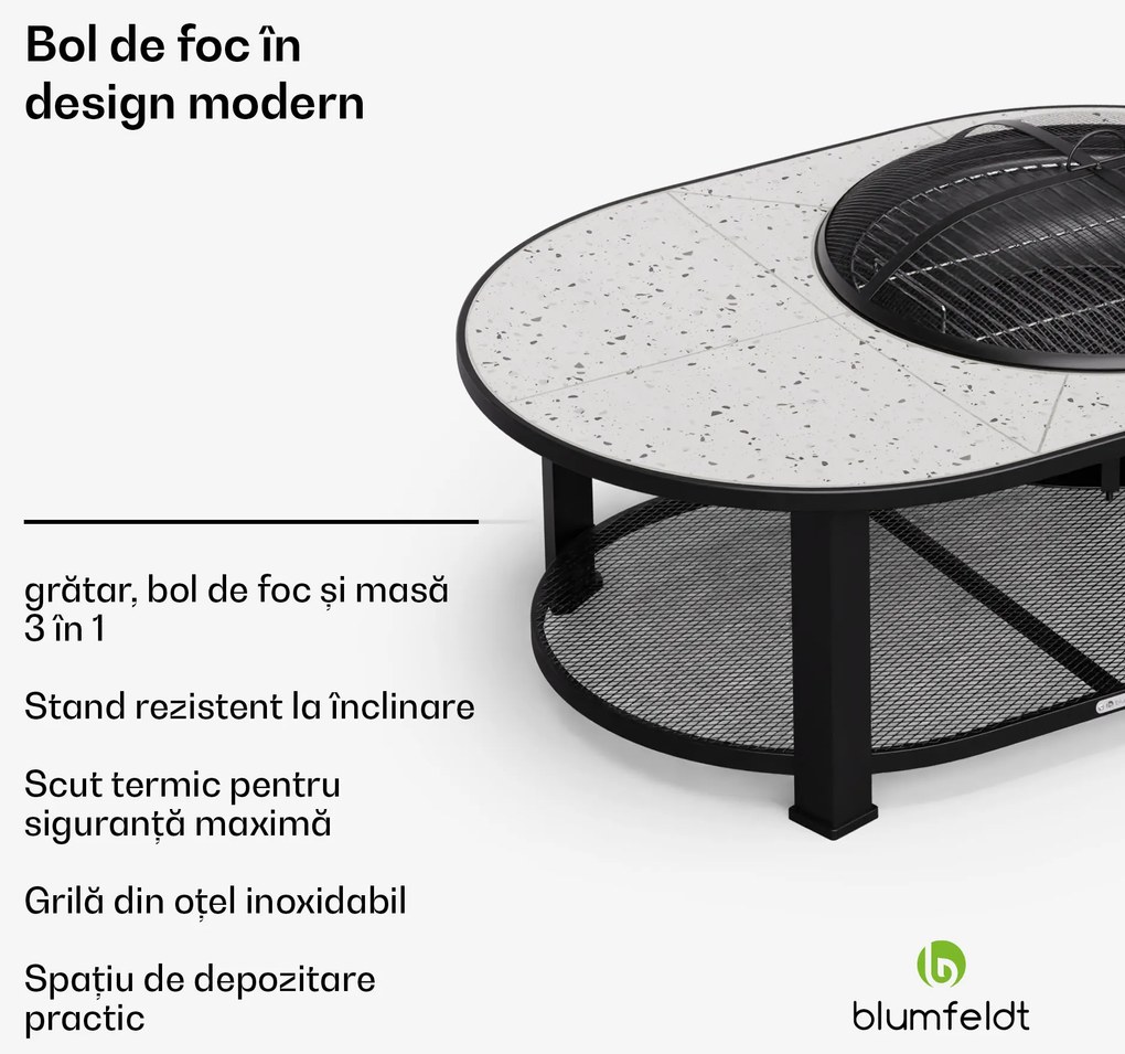 Merano Circolo L, șemineu 3 în 1, cu funcție grill, poate fi folosit ca masă