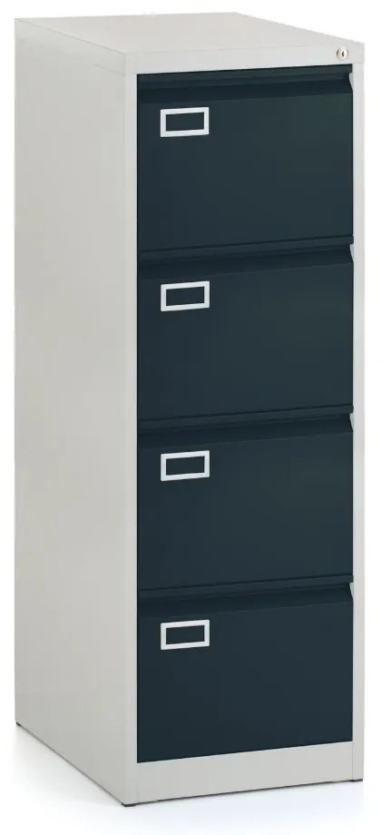 Dosar metalic A4 - 4 sertare, 45,5 x 62 x 132 cm, incuietoare cilindru, antracit - ral 7016
