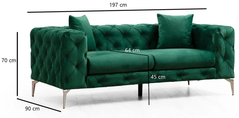 Canapea verde-închis cu tapițerie din catifea 197 cm Como – Artie