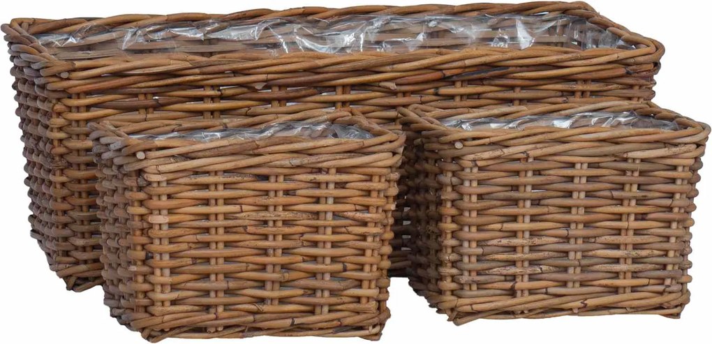 vidaXL Coș pentru plante cu depozitare 3 pcs Maro Ratan Kubu