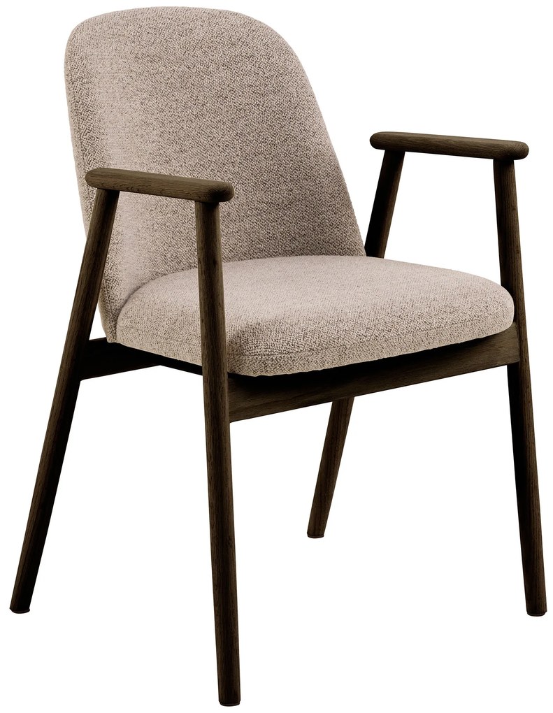 MAZZONI EXPORT RODERIC Bej Latte (material Monza 60)/cadru stejar lăcuit afumat (nuanță nuc) - SCAUN BOUCLÉ DE LEMN RETRO