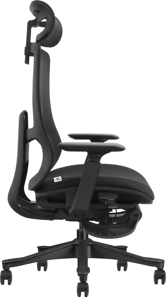 VANTIS PRO – Scaun Ergonomic Premium cu Spătar Înalt Regalbil pe înălțime în 5 poziții, Șezut glisant, Cotiere 3D, Suport pentru picioare, Mesh, Negru