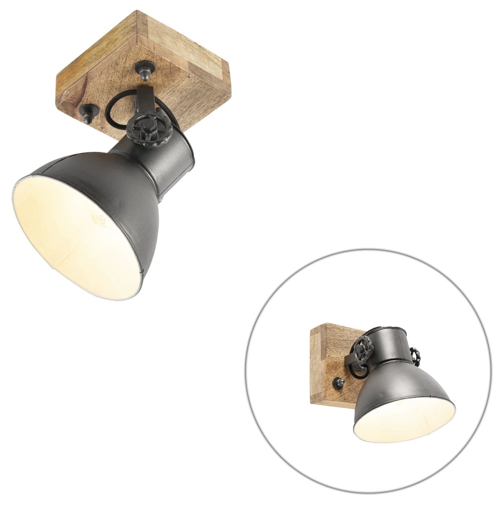 Spotlight industrial gri închis cu lemn de mango 18 cm - Mangoes