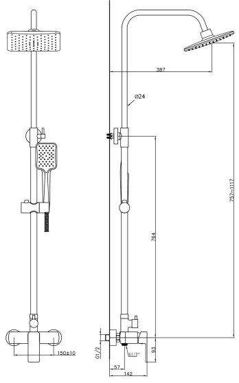 Aqualine - Set duș Factor cu baterie, crom lucios