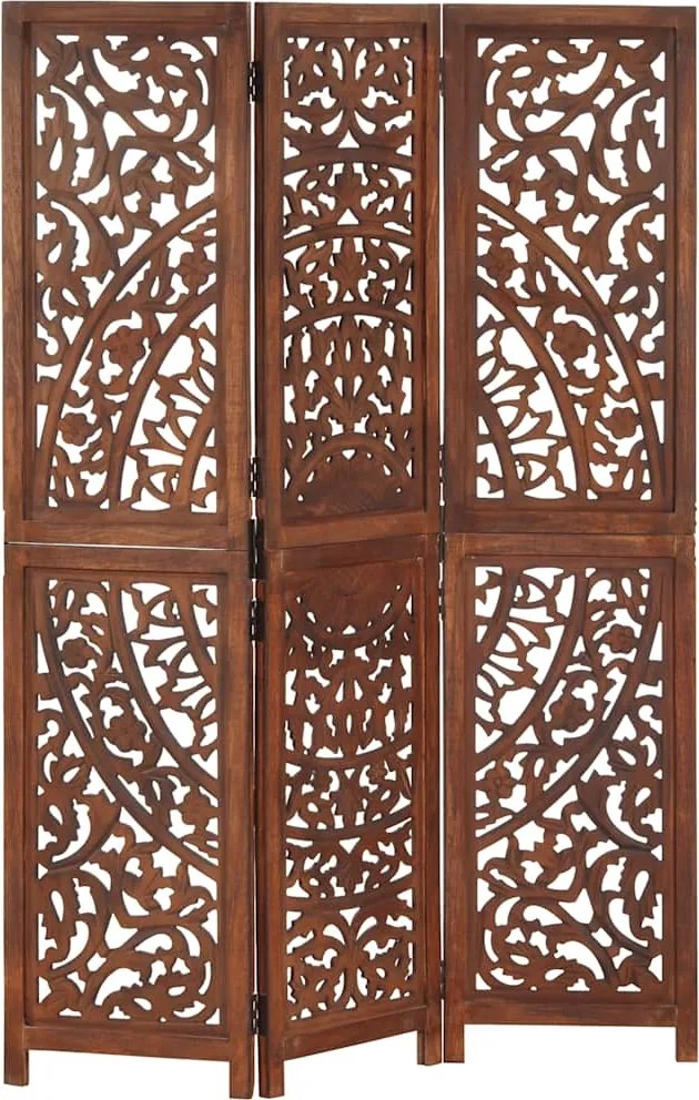 vidaXL Paravan cameră sculptat manual 3 panouri maro 120x165 cm mango