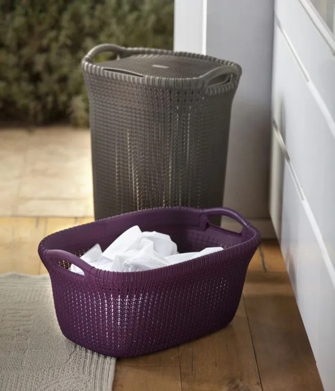 Coș rufe cu capac KNIT 57L, maro, CURVER
