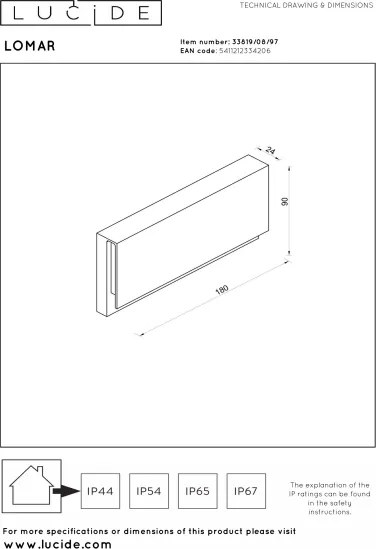 Lucide 33819/08/97 - Aplică de perete LED pentru exterior LOMAR LED/10W/230V IP54
