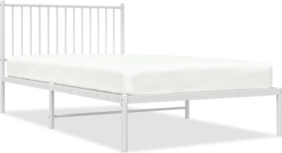vidaXL Cadru de pat din metal cu tăblie, alb, 107x203 cm