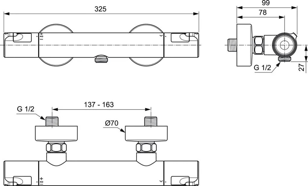 Baterie dus termostatata Ideal Standard Ceratherm T50, crom - A7214AA