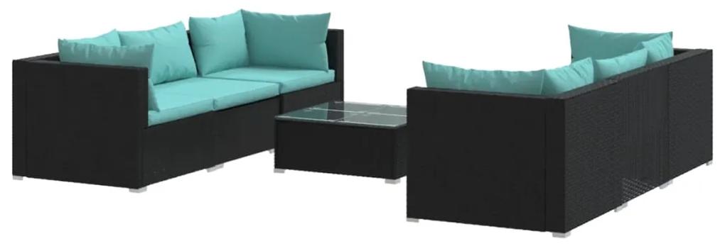 3101497 vidaXL Set mobilier de grădină cu perne, 7 piese, negru, poliratan