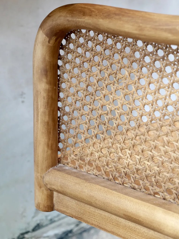 Scaun de birou, din lemn de mesteacan si rattan, cu spatar inalt, natur, cu aspect vintage