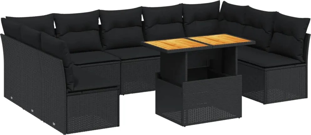 vidaXL Set canapele de grădină cu perne, 10 piese, negru, poliratan