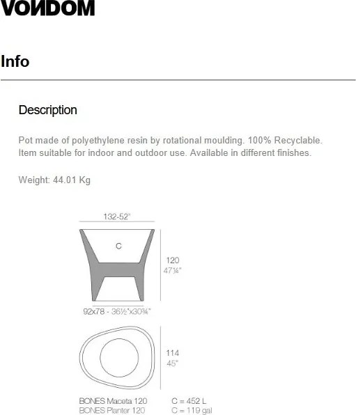 Ghiveci de flori / Jardiniera plante design decorativ modern pentru amenajari interioare si exterioare, BONES PLANTER 57004R Vondom