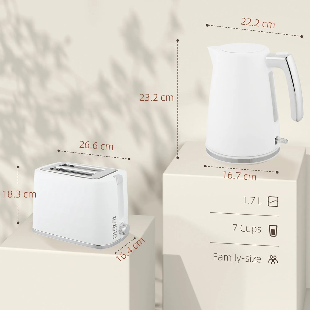 HOMCOM Set Fierbător Electric 2200W 1.7L și Prăjitor Dublu 7 Nivele Alb | Aosom Romania