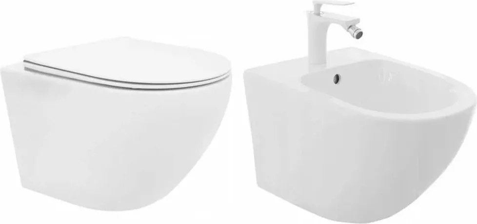 Set vas wc suspendat capac softclose si bideu Rea Carlo Mini Rimless