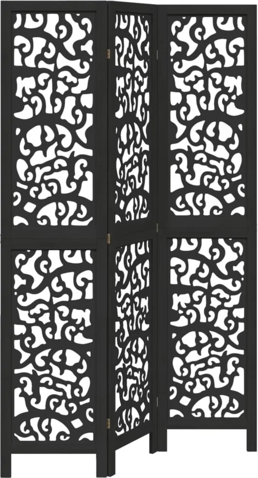 vidaXL Paravan de cameră cu 3 panouri, negru, lemn masiv paulownia