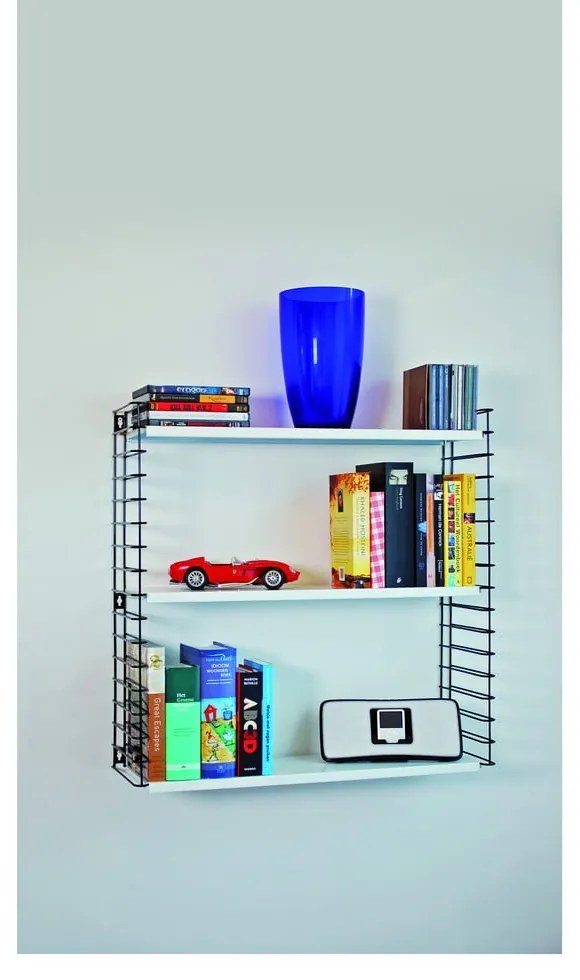 Etajeră cu 3 niveluri și rafturi albe Metaltex Libro, lățime 70 cm, negru