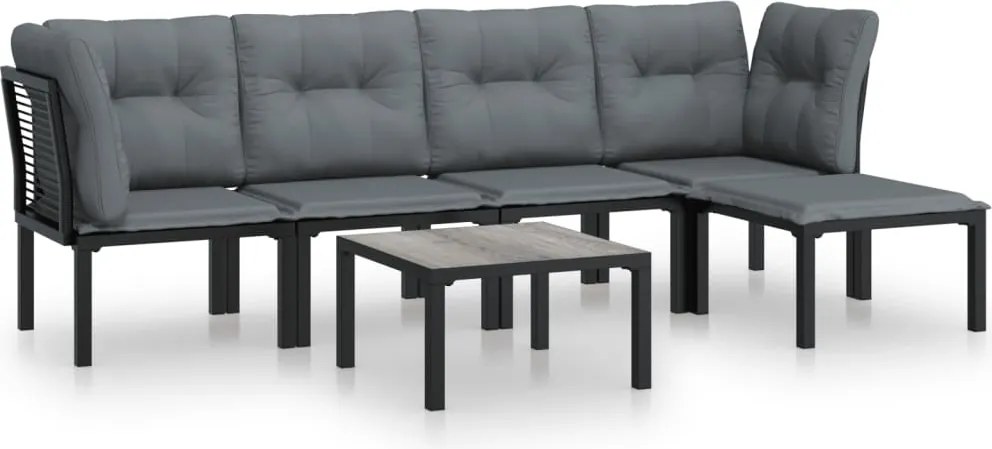 vidaXL Set mobilier de grădină, 6 piese, negru și gri, poliratan