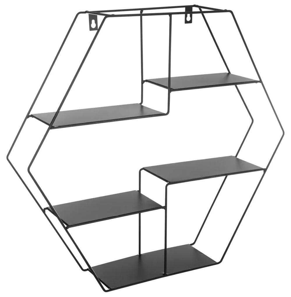 Raft de perete, metalic, forma hexagonala, culoare neagra