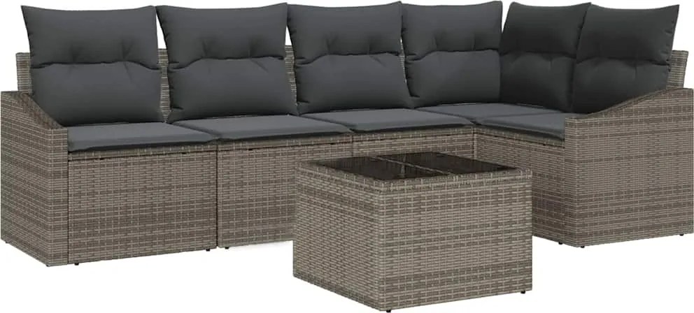 vidaXL Set de canapea cu pernă 6 pcs Gri poliratan