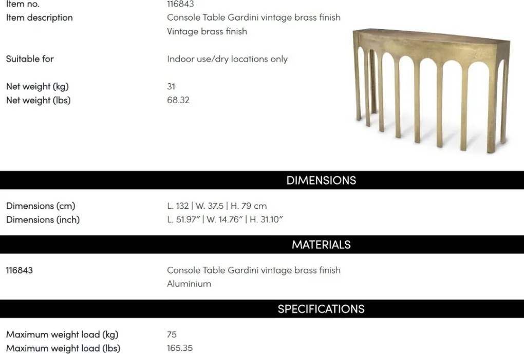 Consola din aluminiu design LUX Gardini