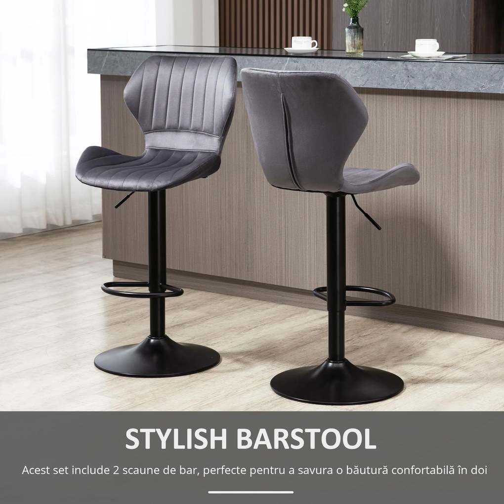Set 2 scaune bar, inaltime reglabila, imitatie catifea HOMCOM | Aosom Romania