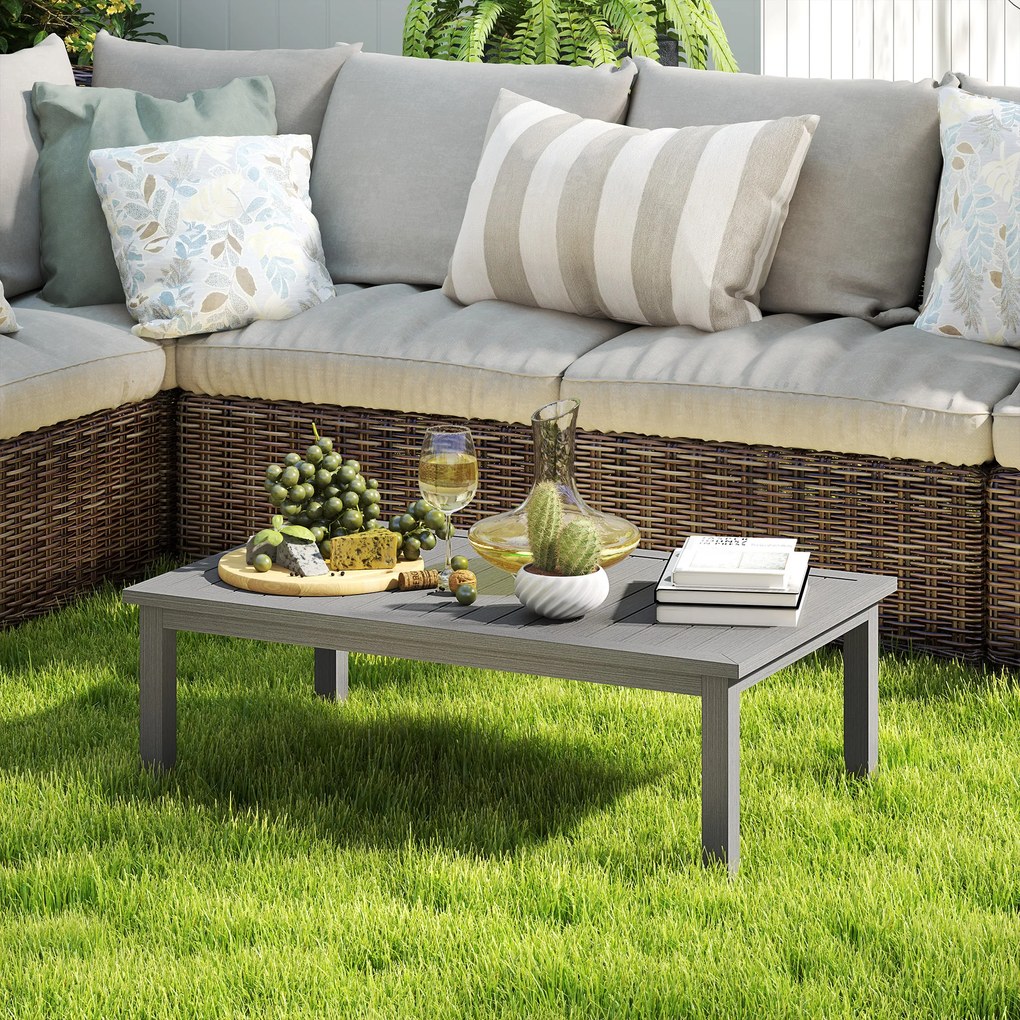 Outsunny Măsuță de cafea dreptunghiulară, blat cu fante pentru interior/exterior din aluminiu, 100 x60 x37 cm gri | Aosom Romania