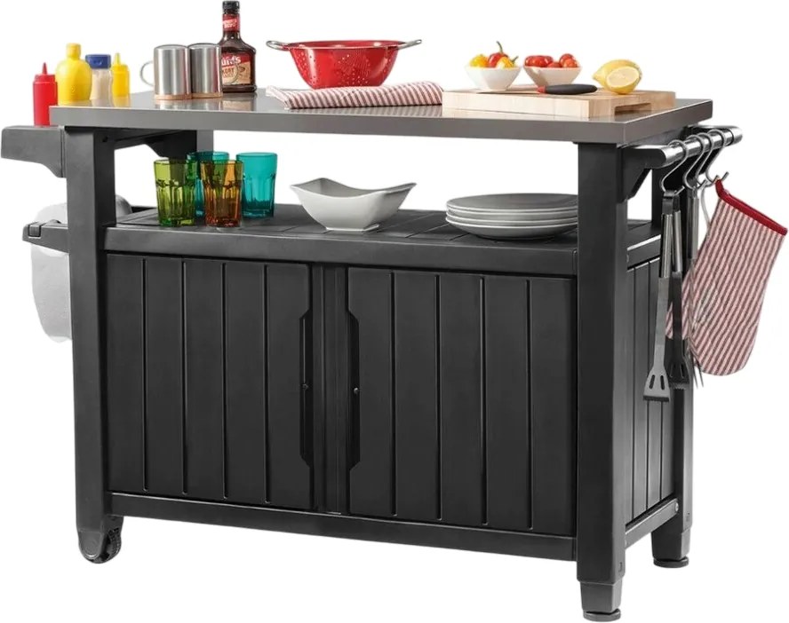 Masă multifuncțională de grătar Keter pentrugrădină UNITY XL 207 l grafit, 134 x 52 x 90 cm