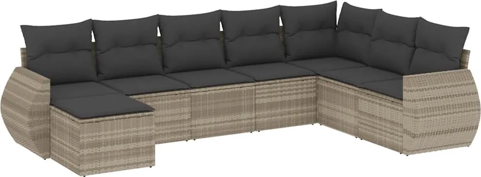 vidaXL Set mobilier de grădină cu perne, 8 piese gri deschis poliratan
